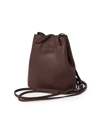 Miu Miu Women's Nappa Leather Mini Bucket Bag - Dark Brown | Thumbnail 2 Miu Miu Women's Nappa Leather Mini Bucket Bag - Dark Brown | Thumbnail 2