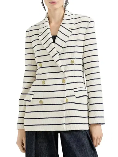 Brunello Cucinelli Women's Cotton Striped Knit Blazer with Monili | Thumbnail 2 Brunello Cucinelli Women's Cotton Striped Knit Blazer with Monili | Thumbnail 2