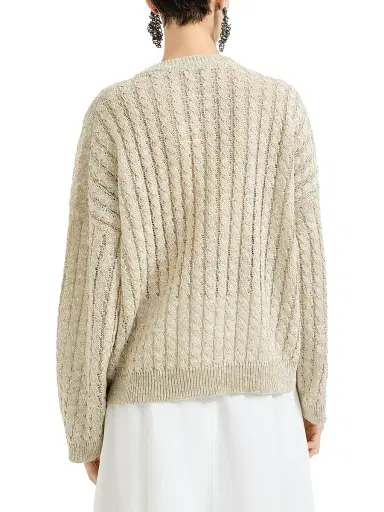 Brunello Cucinelli Women's Linen Dazzling Cable Openwork Sweater - Beige | Thumbnail 3 Brunello Cucinelli Women's Linen Dazzling Cable Openwork Sweater - Beige | Thumbnail 3