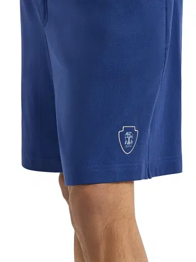 Brunello Cucinelli Men's Cotton Interlock Shorts with Logo - Avio Blue | Thumbnail 4 Brunello Cucinelli Men's Cotton Interlock Shorts with Logo - Avio Blue | Thumbnail 4
