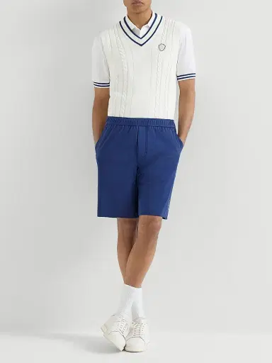 Brunello Cucinelli Men's Cotton Interlock Shorts with Logo - Avio Blue | Thumbnail 6 Brunello Cucinelli Men's Cotton Interlock Shorts with Logo - Avio Blue | Thumbnail 6
