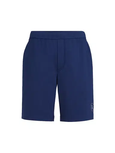 Brunello Cucinelli Men's Cotton Interlock Shorts with Logo - Avio Blue | Thumbnail 1 Brunello Cucinelli Men's Cotton Interlock Shorts with Logo - Avio Blue | Thumbnail 1