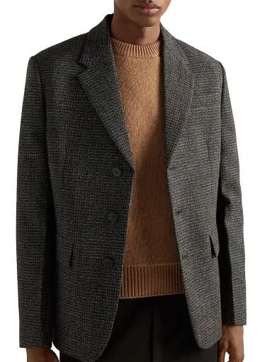 Prada Men's Single-Breasted Wool Jacket - Black | Thumbnail 2 Prada Men's Single-Breasted Wool Jacket - Black | Thumbnail 2