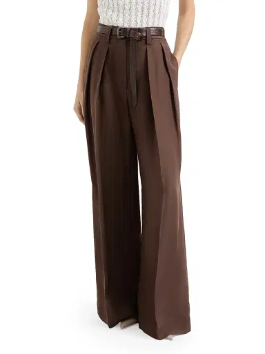 Brunello Cucinelli Women's Viscose and Linen Fluid Twill Sartorial Wide Trousers - Cocoa | Thumbnail 2 Brunello Cucinelli Women's Viscose and Linen Fluid Twill Sartorial Wide Trousers - Cocoa | Thumbnail 2