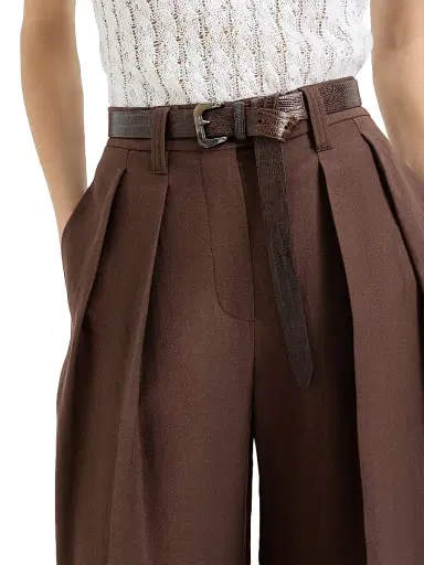 Brunello Cucinelli Women's Viscose and Linen Fluid Twill Sartorial Wide Trousers - Cocoa | Thumbnail 4 Brunello Cucinelli Women's Viscose and Linen Fluid Twill Sartorial Wide Trousers - Cocoa | Thumbnail 4