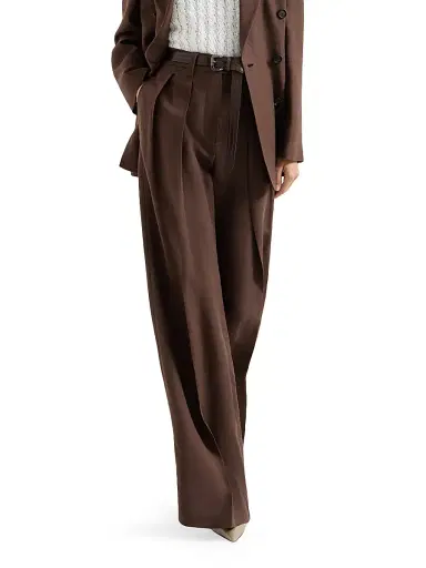 Brunello Cucinelli Women's Viscose and Linen Fluid Twill Sartorial Wide Trousers - Cocoa | Thumbnail 5 Brunello Cucinelli Women's Viscose and Linen Fluid Twill Sartorial Wide Trousers - Cocoa | Thumbnail 5