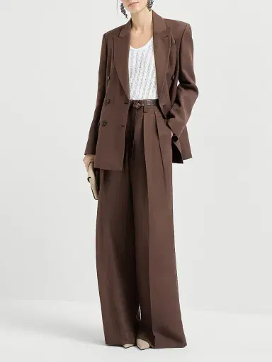 Brunello Cucinelli Women's Viscose and Linen Fluid Twill Sartorial Wide Trousers - Cocoa | Thumbnail 6 Brunello Cucinelli Women's Viscose and Linen Fluid Twill Sartorial Wide Trousers - Cocoa | Thumbnail 6