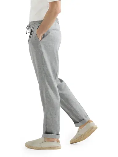 Brunello Cucinelli Men's Linen and Virgin Wool Chevron Trousers with Drawstring and Double Pleats - Medium Grey | Thumbnail 3 Brunello Cucinelli Men's Linen and Virgin Wool Chevron Trousers with Drawstring and Double Pleats - Medium Grey | Thumbnail 3