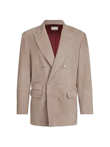 Brunello Cucinelli Men's Country Suede One and a Half Breasted Blazer with Metal Buttons | Thumbnail 2 Brunello Cucinelli Men's Country Suede One and a Half Breasted Blazer with Metal Buttons | Thumbnail 2