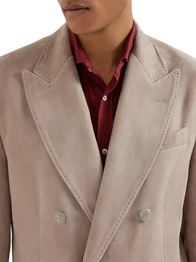 Brunello Cucinelli Men's Country Suede One and a Half Breasted Blazer with Metal Buttons | Thumbnail 4 Brunello Cucinelli Men's Country Suede One and a Half Breasted Blazer with Metal Buttons | Thumbnail 4