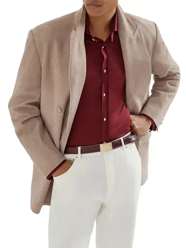 Brunello Cucinelli Men's Country Suede One and a Half Breasted Blazer with Metal Buttons | Thumbnail 5 Brunello Cucinelli Men's Country Suede One and a Half Breasted Blazer with Metal Buttons | Thumbnail 5