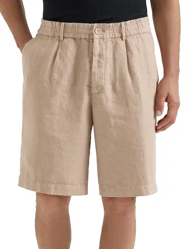 Brunello Cucinelli Men's Garment Dyed Bermuda Shorts in Linen Gabardine | Thumbnail 2 Brunello Cucinelli Men's Garment Dyed Bermuda Shorts in Linen Gabardine | Thumbnail 2