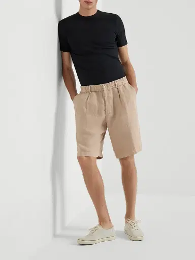 Brunello Cucinelli Men's Garment Dyed Bermuda Shorts in Linen Gabardine | Thumbnail 5 Brunello Cucinelli Men's Garment Dyed Bermuda Shorts in Linen Gabardine | Thumbnail 5