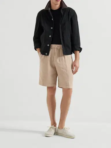 Brunello Cucinelli Men's Garment Dyed Bermuda Shorts in Linen Gabardine | Thumbnail 6 Brunello Cucinelli Men's Garment Dyed Bermuda Shorts in Linen Gabardine | Thumbnail 6