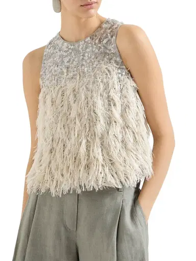 Brunello Cucinelli Women's Dazzling Dégradé Top in Cotton and Silk Fil Coupé | Thumbnail 2 Brunello Cucinelli Women's Dazzling Dégradé Top in Cotton and Silk Fil Coupé | Thumbnail 2