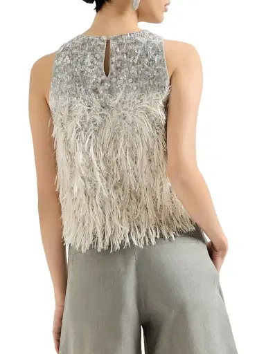 Brunello Cucinelli Women's Dazzling Dégradé Top in Cotton and Silk Fil Coupé | Thumbnail 4 Brunello Cucinelli Women's Dazzling Dégradé Top in Cotton and Silk Fil Coupé | Thumbnail 4