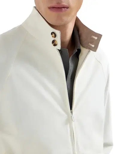 Brunello Cucinelli Men's Water Resistant Techno Cotton Gabardine Outerwear Jacket - Off White | Thumbnail 4 Brunello Cucinelli Men's Water Resistant Techno Cotton Gabardine Outerwear Jacket - Off White | Thumbnail 4