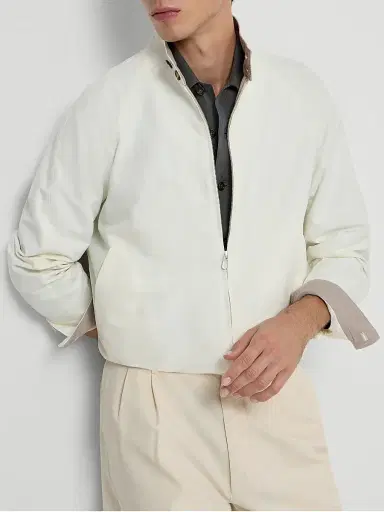 Brunello Cucinelli Men's Water Resistant Techno Cotton Gabardine Outerwear Jacket - Off White | Thumbnail 5 Brunello Cucinelli Men's Water Resistant Techno Cotton Gabardine Outerwear Jacket - Off White | Thumbnail 5
