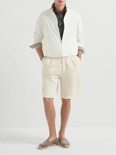 Brunello Cucinelli Men's Water Resistant Techno Cotton Gabardine Outerwear Jacket - Off White | Thumbnail 6 Brunello Cucinelli Men's Water Resistant Techno Cotton Gabardine Outerwear Jacket - Off White | Thumbnail 6
