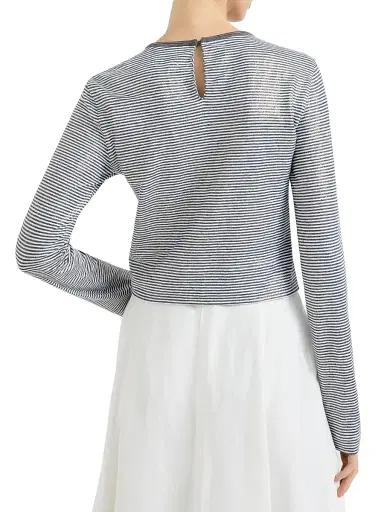 Brunello Cucinelli Women's Striped Linen Lamé Jersey Top with Shiny Trim - Blue - Size XL | Thumbnail 3 Brunello Cucinelli Women's Striped Linen Lamé Jersey Top with Shiny Trim - Blue - Size XL | Thumbnail 3