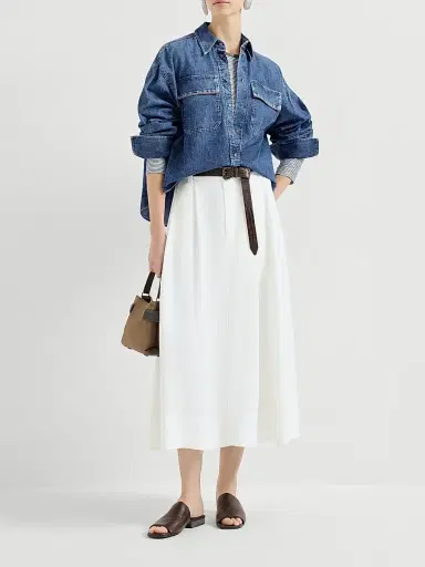 Brunello Cucinelli Women's Striped Linen Lamé Jersey Top with Shiny Trim - Blue - Size XL | Thumbnail 6 Brunello Cucinelli Women's Striped Linen Lamé Jersey Top with Shiny Trim - Blue - Size XL | Thumbnail 6