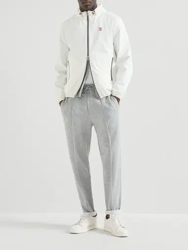 Brunello Cucinelli Men's Bonded Nylon Hooded Outerwear Jacket with Logo - Off White | Thumbnail 6 Brunello Cucinelli Men's Bonded Nylon Hooded Outerwear Jacket with Logo - Off White | Thumbnail 6