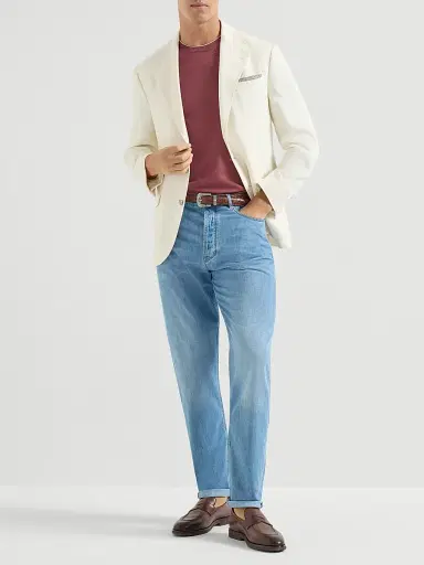 Brunello Cucinelli Men's Cotton Lightweight Knit T-Shirt with Contrast Details - Coral | Thumbnail 6 Brunello Cucinelli Men's Cotton Lightweight Knit T-Shirt with Contrast Details - Coral | Thumbnail 6