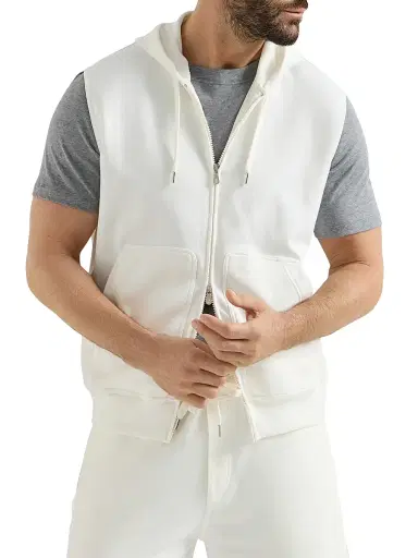 Brunello Cucinelli Men's Techno Cotton French Terry Sleeveless Sweatshirt with Zipper and Hood - Off White | Thumbnail 2 Brunello Cucinelli Men's Techno Cotton French Terry Sleeveless Sweatshirt with Zipper and Hood - Off White | Thumbnail 2