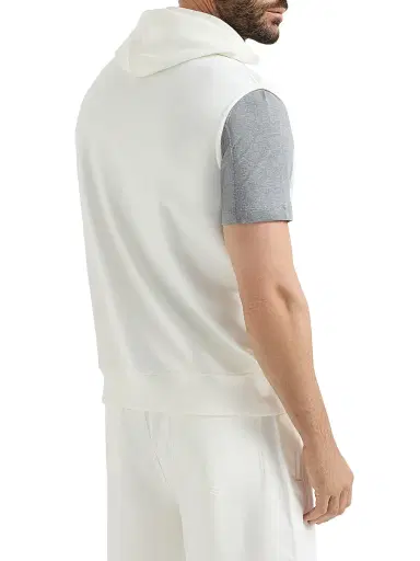 Brunello Cucinelli Men's Techno Cotton French Terry Sleeveless Sweatshirt with Zipper and Hood - Off White | Thumbnail 3 Brunello Cucinelli Men's Techno Cotton French Terry Sleeveless Sweatshirt with Zipper and Hood - Off White | Thumbnail 3