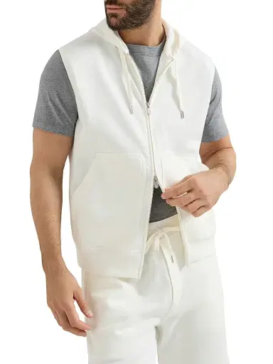 Brunello Cucinelli Men's Techno Cotton French Terry Sleeveless Sweatshirt with Zipper and Hood - Off White | Thumbnail 5 Brunello Cucinelli Men's Techno Cotton French Terry Sleeveless Sweatshirt with Zipper and Hood - Off White | Thumbnail 5