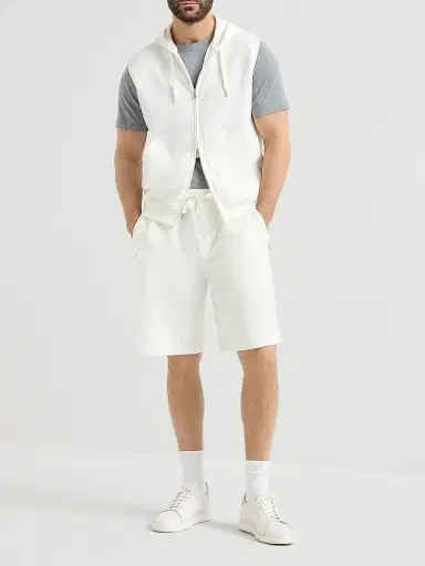 Brunello Cucinelli Men's Techno Cotton French Terry Sleeveless Sweatshirt with Zipper and Hood - Off White | Thumbnail 6 Brunello Cucinelli Men's Techno Cotton French Terry Sleeveless Sweatshirt with Zipper and Hood - Off White | Thumbnail 6