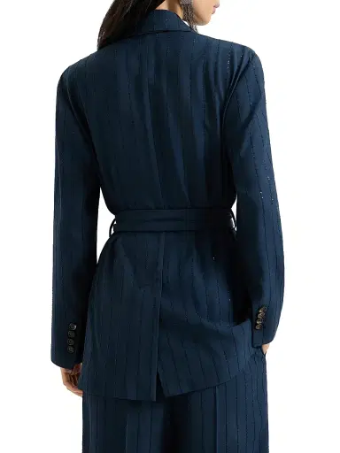Brunello Cucinelli Women's Dazzling Chalk Stripe Blazer with Monili - Blue | Thumbnail 3 Brunello Cucinelli Women's Dazzling Chalk Stripe Blazer with Monili - Blue | Thumbnail 3