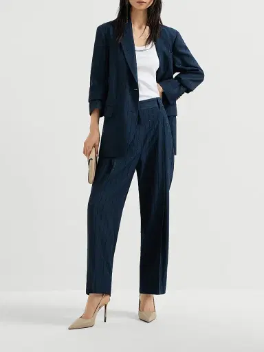 Brunello Cucinelli Women's Dazzling Chalk Stripe Blazer with Monili - Blue | Thumbnail 6 Brunello Cucinelli Women's Dazzling Chalk Stripe Blazer with Monili - Blue | Thumbnail 6