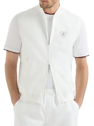 Brunello Cucinelli Men's Nylon Vest with Logo - White | Thumbnail 2 Brunello Cucinelli Men's Nylon Vest with Logo - White | Thumbnail 2