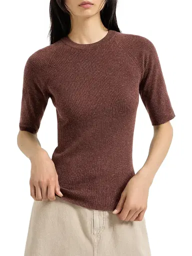 Brunello Cucinelli Women's Sparkling Cashmere Lightweight Rib Sweater - Bordeaux | Thumbnail 2 Brunello Cucinelli Women's Sparkling Cashmere Lightweight Rib Sweater - Bordeaux | Thumbnail 2