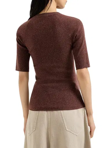 Brunello Cucinelli Women's Sparkling Cashmere Lightweight Rib Sweater - Bordeaux | Thumbnail 3 Brunello Cucinelli Women's Sparkling Cashmere Lightweight Rib Sweater - Bordeaux | Thumbnail 3