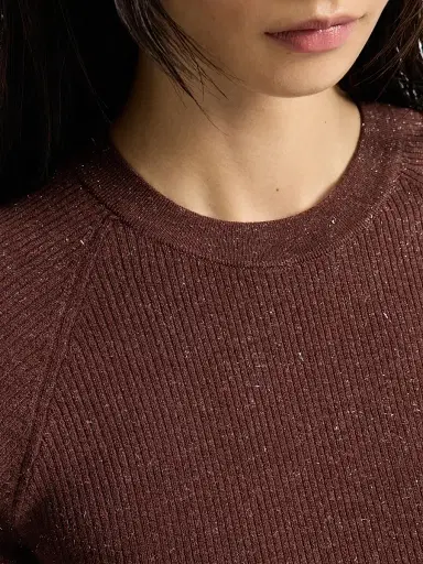 Brunello Cucinelli Women's Sparkling Cashmere Lightweight Rib Sweater - Bordeaux | Thumbnail 4 Brunello Cucinelli Women's Sparkling Cashmere Lightweight Rib Sweater - Bordeaux | Thumbnail 4