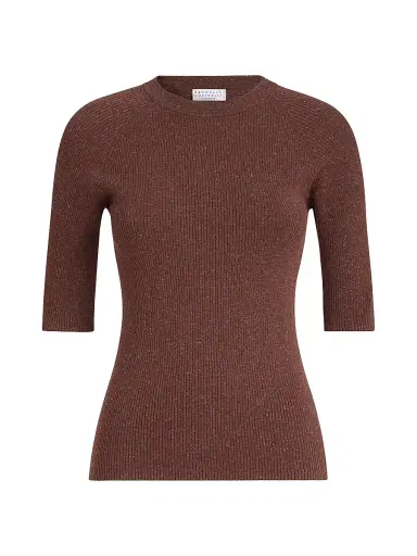 Brunello Cucinelli Women's Sparkling Cashmere Lightweight Rib Sweater - Bordeaux | Thumbnail 1 Brunello Cucinelli Women's Sparkling Cashmere Lightweight Rib Sweater - Bordeaux | Thumbnail 1