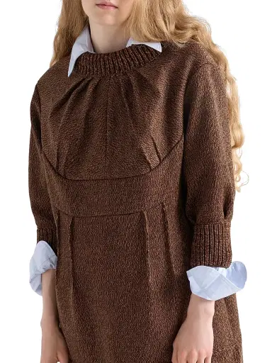 Prada Women's Mouliné Wool Mini Dress - Brown | Thumbnail 4 Prada Women's Mouliné Wool Mini Dress - Brown | Thumbnail 4