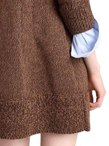 Prada Women's Mouliné Wool Mini Dress - Brown | Thumbnail 5 Prada Women's Mouliné Wool Mini Dress - Brown | Thumbnail 5