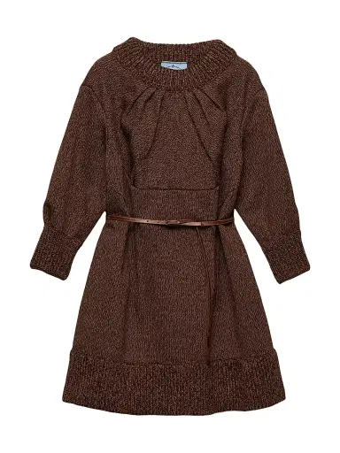 Prada Women's Mouliné Wool Mini Dress - Brown | Thumbnail 1 Prada Women's Mouliné Wool Mini Dress - Brown | Thumbnail 1