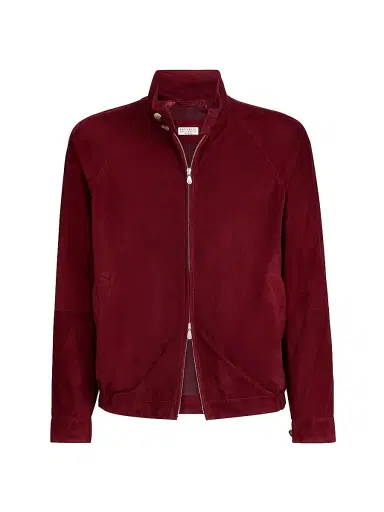 Brunello Cucinelli Men's Suede Unlined Jacket with Stand Collar | Thumbnail 1 Brunello Cucinelli Men's Suede Unlined Jacket with Stand Collar | Thumbnail 1