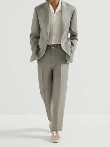 Brunello Cucinelli Men's Cotton and Linen Panama Trousers | Thumbnail 6 Brunello Cucinelli Men's Cotton and Linen Panama Trousers | Thumbnail 6