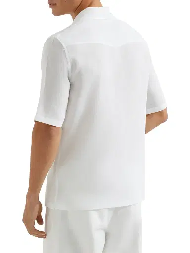 Brunello Cucinelli Men's Linen Easy Fit Short Sleeve Shirt with Camp Collar | Thumbnail 3 Brunello Cucinelli Men's Linen Easy Fit Short Sleeve Shirt with Camp Collar | Thumbnail 3