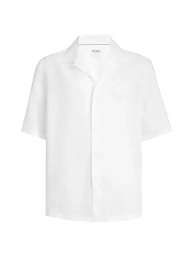 Brunello Cucinelli Men's Linen Easy Fit Short Sleeve Shirt with Camp Collar | Thumbnail 1 Brunello Cucinelli Men's Linen Easy Fit Short Sleeve Shirt with Camp Collar | Thumbnail 1