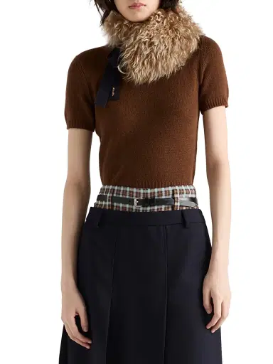 Prada Women's Short-Sleeved Cashmere Sweater - Brown - Size 10 | Thumbnail 2 Prada Women's Short-Sleeved Cashmere Sweater - Brown - Size 10 | Thumbnail 2