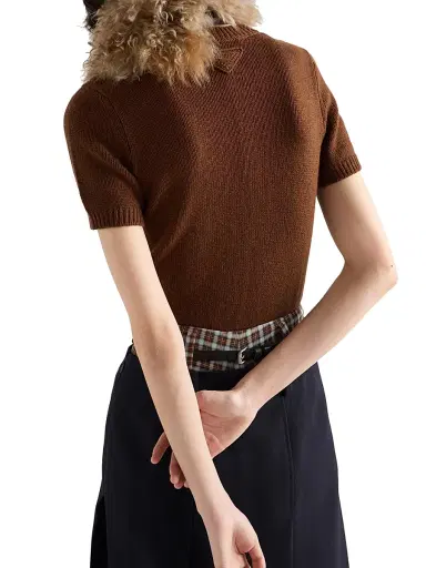 Prada Women's Short-Sleeved Cashmere Sweater - Brown - Size 10 | Thumbnail 5 Prada Women's Short-Sleeved Cashmere Sweater - Brown - Size 10 | Thumbnail 5