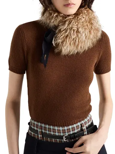 Prada Women's Short-Sleeved Cashmere Sweater - Brown - Size 10 | Thumbnail 6 Prada Women's Short-Sleeved Cashmere Sweater - Brown - Size 10 | Thumbnail 6