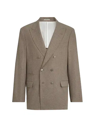 Brunello Cucinelli Men's Virgin Wool, Cotton and Silk Mouliné One and a Half Breasted Blazer | Thumbnail 2 Brunello Cucinelli Men's Virgin Wool, Cotton and Silk Mouliné One and a Half Breasted Blazer | Thumbnail 2