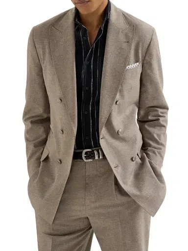 Brunello Cucinelli Men's Virgin Wool, Cotton and Silk Mouliné One and a Half Breasted Blazer | Thumbnail 5 Brunello Cucinelli Men's Virgin Wool, Cotton and Silk Mouliné One and a Half Breasted Blazer | Thumbnail 5